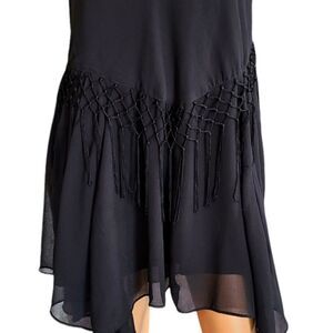 Dress Barn Skirt‎ Layered Tasseled Black Chiffon Boho sz M/L